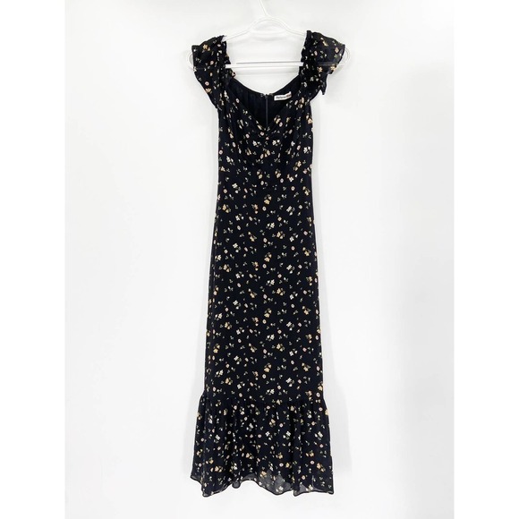 Reformation Venezia Butterfly Black Floral Print Off Shoulder Dress Size 2 - Picture 3 of 7
